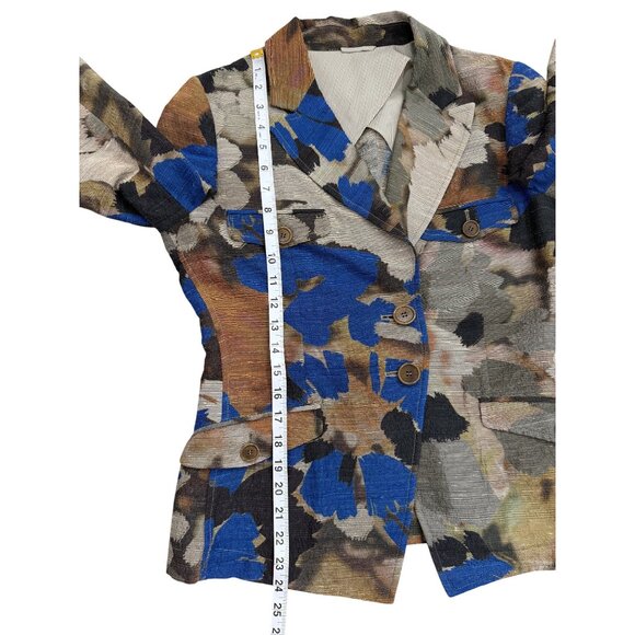 Etro Milano Womens Textured Blazer Abstract Blue Tan Silk Italy Size 42 / US 6 - Picture 6 of 8